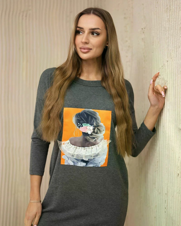 Sukienka z grafiką 3D, koronka