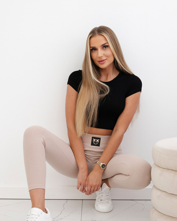 Legginsy w prążek z wysokim stanem jasno